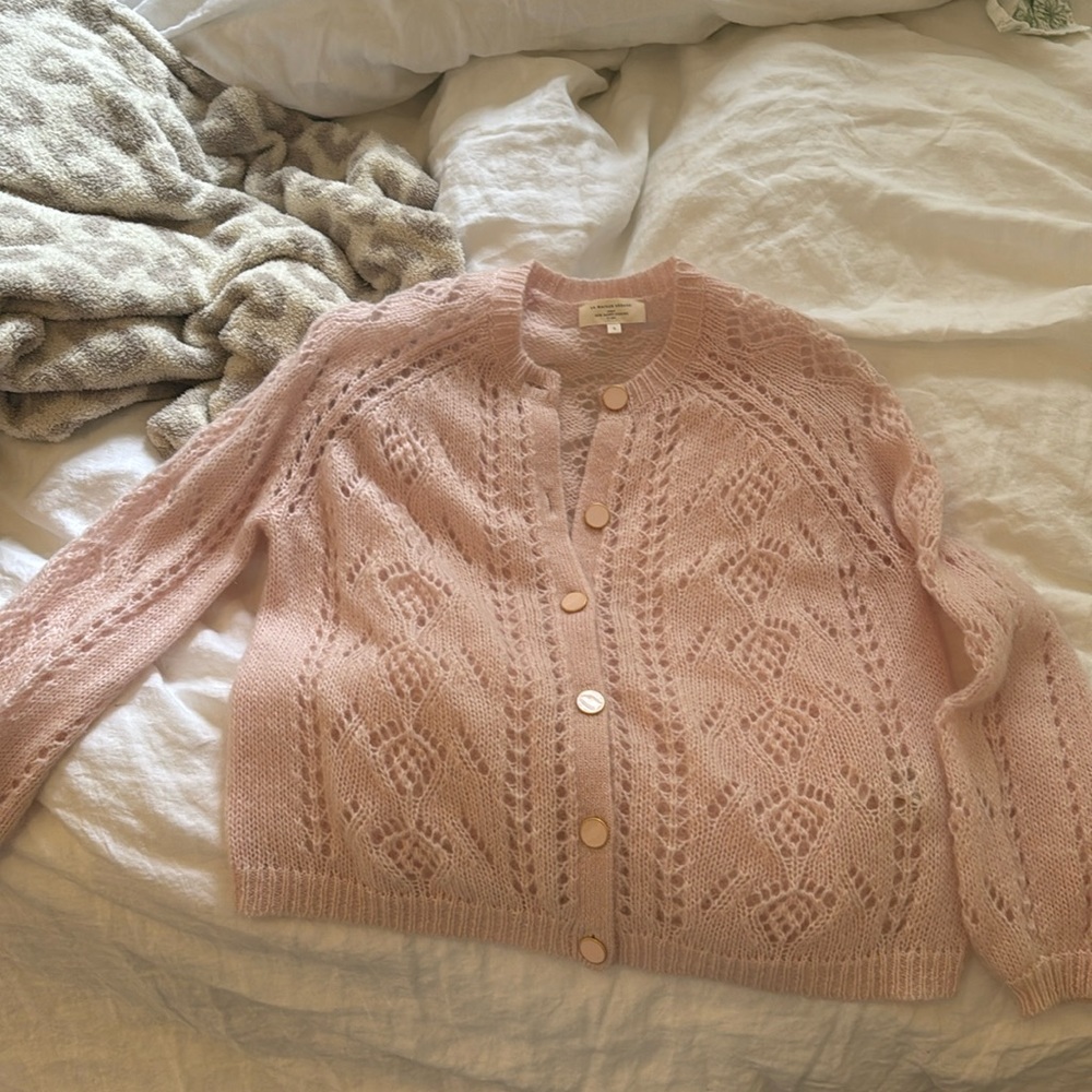 Sezane Pink Openwork Knit Cardigan